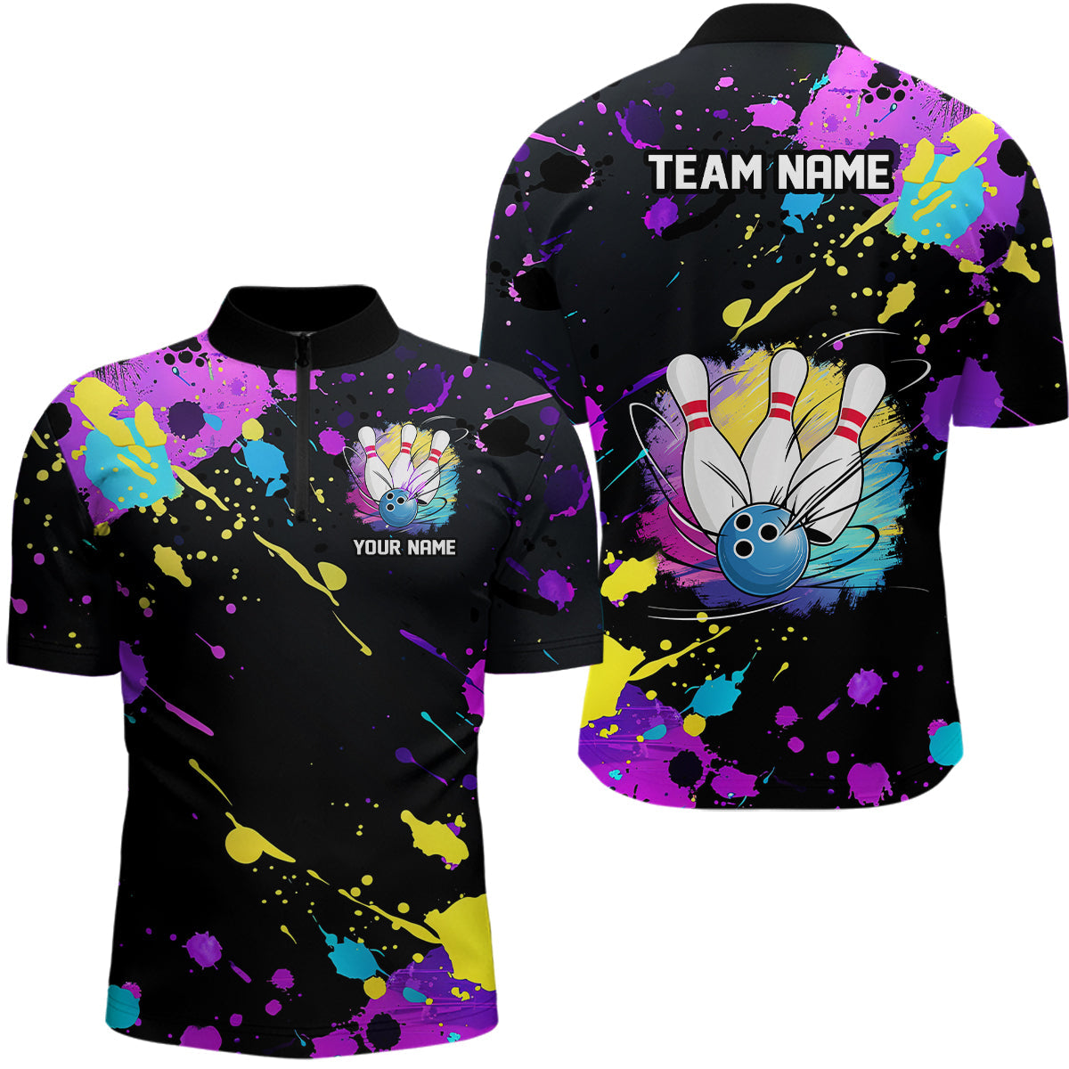 Colorful Bowling Quarter Zip Shirts For Men, Personalized Bowling Team Shirts Outfit IPHW6787