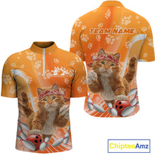 Load image into Gallery viewer, Custom Funny Orange Cat Bowling Men Quarter-Zip Shirt, Cat Paw Team Bowling Shirt IPHW10103