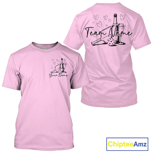 Custom Light Pink Pickleball T-Shirts For Men, Pickleball And Wine Lovers Uniform IPHW9460