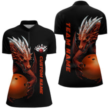 Load image into Gallery viewer, Custom Red Flame Bowling Team Polo Shirts, Dragon Bowling Shirts For Women IPHW5233