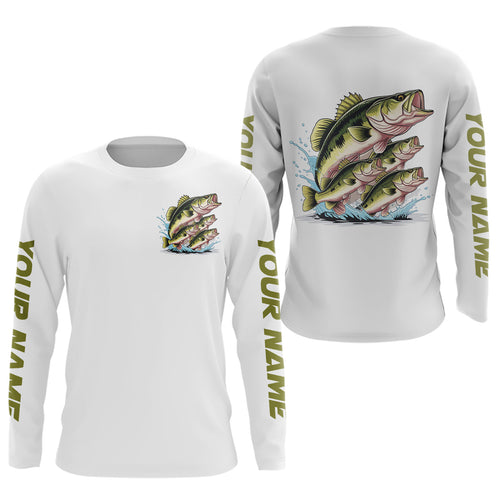 Largemouth Bass Fishes Custom Bass Long Sleeve Fishing Shirts, Bass Tournament Fishing Shirt IPHW7959