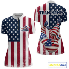 Load image into Gallery viewer, Custom US Flag Bowling Women Quarter-Zip Shirts, Patriotic Bowling League Shirt IPHW9714