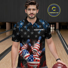 Load image into Gallery viewer, Custom Red And Blue Flame American Flag Patriotic Bowling Men Polo Shirts, Team Uniform IPHW9716