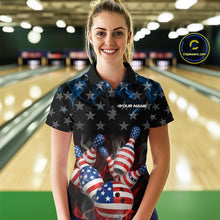 Load image into Gallery viewer, Custom Red And Blue Flame American Flag Patriotic Bowling Women Polo Shirts, Team Uniform IPHW9716