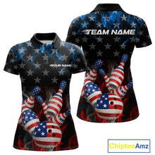 Load image into Gallery viewer, Custom Red And Blue Flame American Flag Patriotic Bowling Women Polo Shirts, Team Uniform IPHW9716
