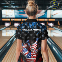 Load image into Gallery viewer, Custom Red And Blue Flame American Flag Patriotic Bowling Women Quarter-Zip Shirts IPHW9716