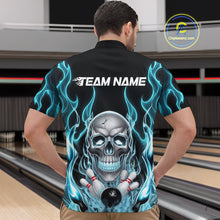 Load image into Gallery viewer, Custom Blue Fire Flame Skull Bowling Polo Shirts For Men, Halloween Bowling Team Outfit IPHW9491