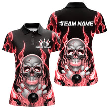 Load image into Gallery viewer, Custom Red Fire Flame Skull Bowling Polo Shirts For Women, Halloween Bowling Team Outfit IPHW9492