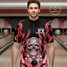 Load image into Gallery viewer, Custom Red Fire Flame Skull Bowling Quarter-Zip Shirts For Men, Halloween Bowling Team Outfit IPHW9492