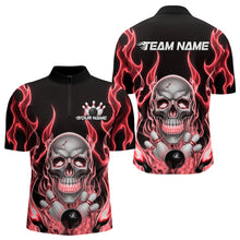 Load image into Gallery viewer, Custom Red Fire Flame Skull Bowling Quarter-Zip Shirts For Men, Halloween Bowling Team Outfit IPHW9492