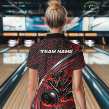 Load image into Gallery viewer, Custom Red Flame Bowling Women Quarter-Zip Team Shirt, Hexagon Pattern Bowling Jerseys IPHW11310
