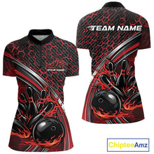 Load image into Gallery viewer, Custom Red Flame Bowling Women Quarter-Zip Team Shirt, Hexagon Pattern Bowling Jerseys IPHW11310