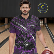 Load image into Gallery viewer, Custom Purple Flame Bowling Men Polo Team Shirt, Hexagon Pattern Bowling Jerseys IPHW11311