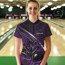 Load image into Gallery viewer, Custom Purple Flame Bowling Women Quarter-Zip Team Shirt, Hexagon Pattern Bowling Jersey IPHW11311