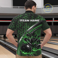 Load image into Gallery viewer, Custom Green Flame Bowling Men Quarter-Zip Team Shirt, Hexagon Pattern Bowling Jerseys IPHW11312