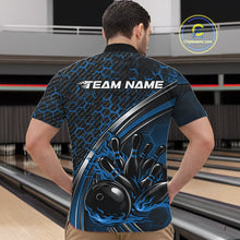 Load image into Gallery viewer, Custom Blue Flame Bowling Men Quarter-Zip Team Shirt, Hexagon Pattern Bowling Jerseys IPHW11313
