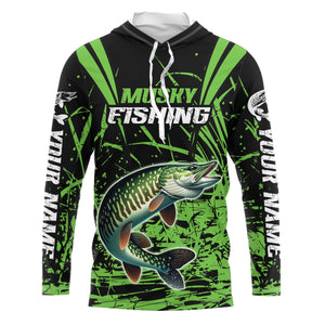 Customized Musky Fishing Long Sleeve Tournament Shirts, Muskie Fishing Gifts For Fisherman | Green IPHW6648