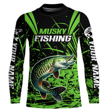 Load image into Gallery viewer, Customized Musky Fishing Long Sleeve Tournament Shirts, Muskie Fishing Gifts For Fisherman | Green IPHW6648