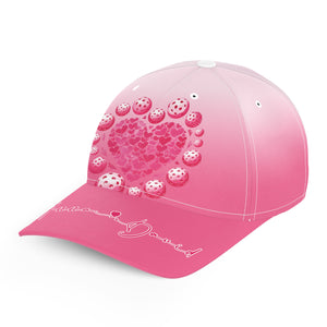Custom Pink Heart Pickleball Hat For Men And Women, Valentines Pickleball Couple IPHW8193