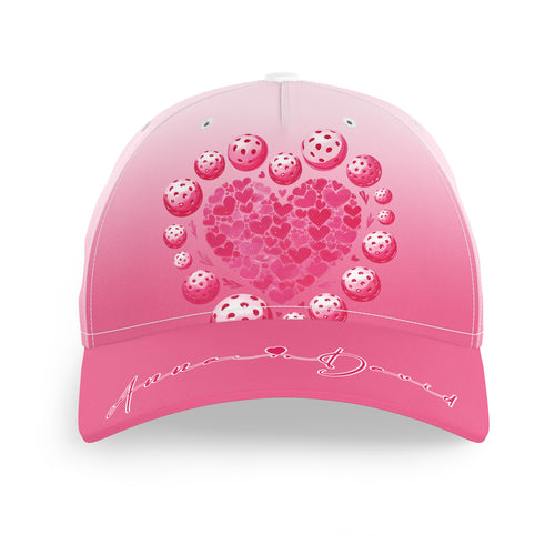 Custom Pink Heart Pickleball Hat For Men And Women, Valentines Pickleball Couple IPHW8193