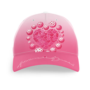 Custom Pink Heart Pickleball Hat For Men And Women, Valentines Pickleball Couple IPHW8193