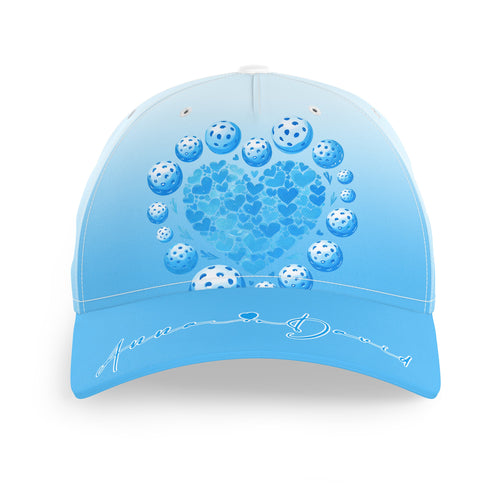 Custom Blue Heart Pickleball Hat For Men And Women, Valentines Pickleball Couple IPHW8194