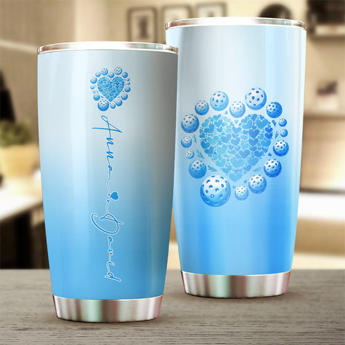 Custom Blue Heart Pickleball Tumbler Cup For Men And Women, Valentines Pickleball Couple IPHW8194