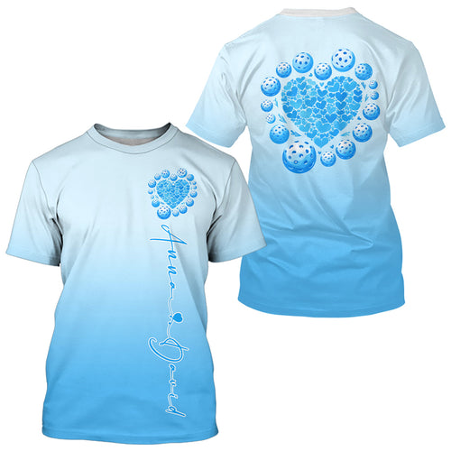 Custom Blue Heart Pickleball T-Shirts For Men, Valentines Pickleball Couple IPHW8194