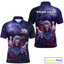 Load image into Gallery viewer, Custom Red And Purple Smoke Flame Grim Reaper Bowling Men Polo Shirt, Halloween Outfit IPHW9895