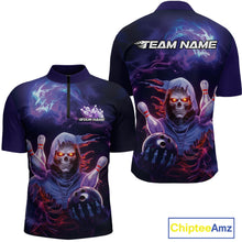 Load image into Gallery viewer, Custom Red And Purple Smoke Flame Grim Reaper Bowling Men Quarter-Zip Shirt, Halloween Outfit IPHW9895