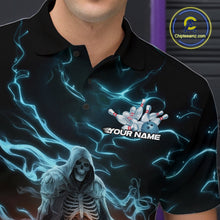 Load image into Gallery viewer, Custom Blue Lightning Grim Reaper Bowling Men Polo Shirt, Flame Halloween Outfit IPHW9899