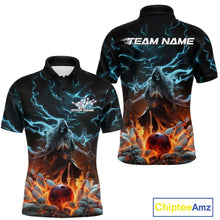 Load image into Gallery viewer, Custom Blue Lightning Grim Reaper Bowling Men Polo Shirt, Flame Halloween Outfit IPHW9899