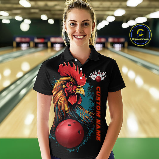 Custom Chicken Bowling Shirts For Women Bowling Polo Shirts Team Bowling League Jersey IPHW5290