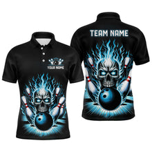 Load image into Gallery viewer, Personalized Unisex Skull Bowling Shirt Custom Team'S Name Flame Bowler Jerseys | Teal Blue IPHW6512