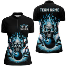 Load image into Gallery viewer, Personalized Ladies Skull Bowling Shirt Custom Team&#39;S Name Flame Bowler Jerseys | Teal Blue IPHW6512