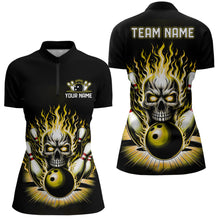 Load image into Gallery viewer, Personalized Ladies Skull Bowling Shirt Custom Team&#39;S Name Flame Bowler Jerseys | Yellow IPHW6513