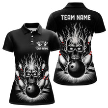 Load image into Gallery viewer, Personalized Ladies Skull Bowling Shirt Custom Name Flame Bowler Jerseys | Black And White IPHW6514