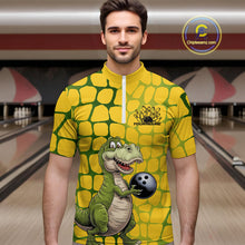 Load image into Gallery viewer, Custom Funny Yellow Dinosaur Bowling Team Men Quarter-Zip Shirt, Bowling Tournament Team Shirt IPHW9929