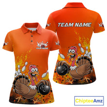 Load image into Gallery viewer, Custom Funny Turkey Bowling Thanksgiving Bowing Outfit Team Polo Shirts For Women IPHW9786
