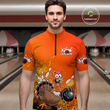 Load image into Gallery viewer, Custom Funny Turkey Bowling Thanksgiving Bowing Outfit Team Quarter-Zip Shirts For Men IPHW9786