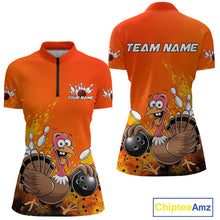 Load image into Gallery viewer, Custom Funny Turkey Bowling Thanksgiving Bowing Outfit Team Quarter-Zip Shirts For Women IPHW9786