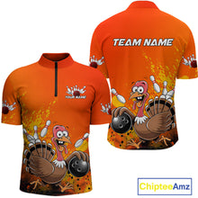 Load image into Gallery viewer, Custom Funny Turkey Bowling Thanksgiving Bowing Outfit Team Quarter-Zip Shirts For Men IPHW9786