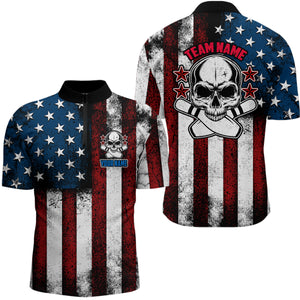 Custom Vintage Skull Bowling Shirts For Men, Retro Style Patriotic Bowling Team Shirts Outfit IPHW5157