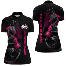 Load image into Gallery viewer, Custom Black And Pink Dragon Ladies Bowling Shirts, Dragon Bowling Team Shirt Bowler Outfit IPHW7293