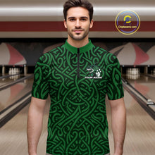 Load image into Gallery viewer, Custom Green Tribal Shark Bowling Team Men Quarter-Zip Shirt, Shark Bowling Tournament Shirt IPHW10176