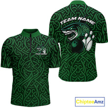 Load image into Gallery viewer, Custom Green Tribal Shark Bowling Team Men Quarter-Zip Shirt, Shark Bowling Tournament Shirt IPHW10176