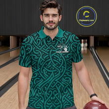 Load image into Gallery viewer, Custom Blue Tribal Shark Bowling Team Men Polo Shirt, Shark Bowling Tournament Shirt IPHW10177