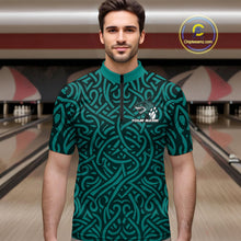 Load image into Gallery viewer, Custom Blue Tribal Shark Bowling Team Men Quarter-Zip Shirt, Shark Bowling Tournament Shirt IPHW10177