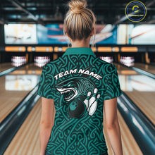 Load image into Gallery viewer, Custom Blue Tribal Shark Women Bowling Team Shirts, Shark Bowling Tournament Shirt IPHW10177