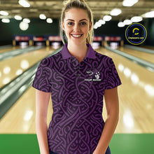 Load image into Gallery viewer, Custom Purple Tribal Shark Bowling Team Women Polo Shirt, Shark Bowling Tournament Shirt IPHW10178